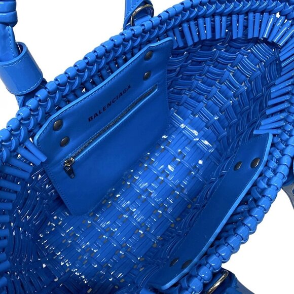 Auth BALENCIAGA Bistro XS Basket 671342 Blue Polyurethane Polyester Cotton - Picture 10 of 16